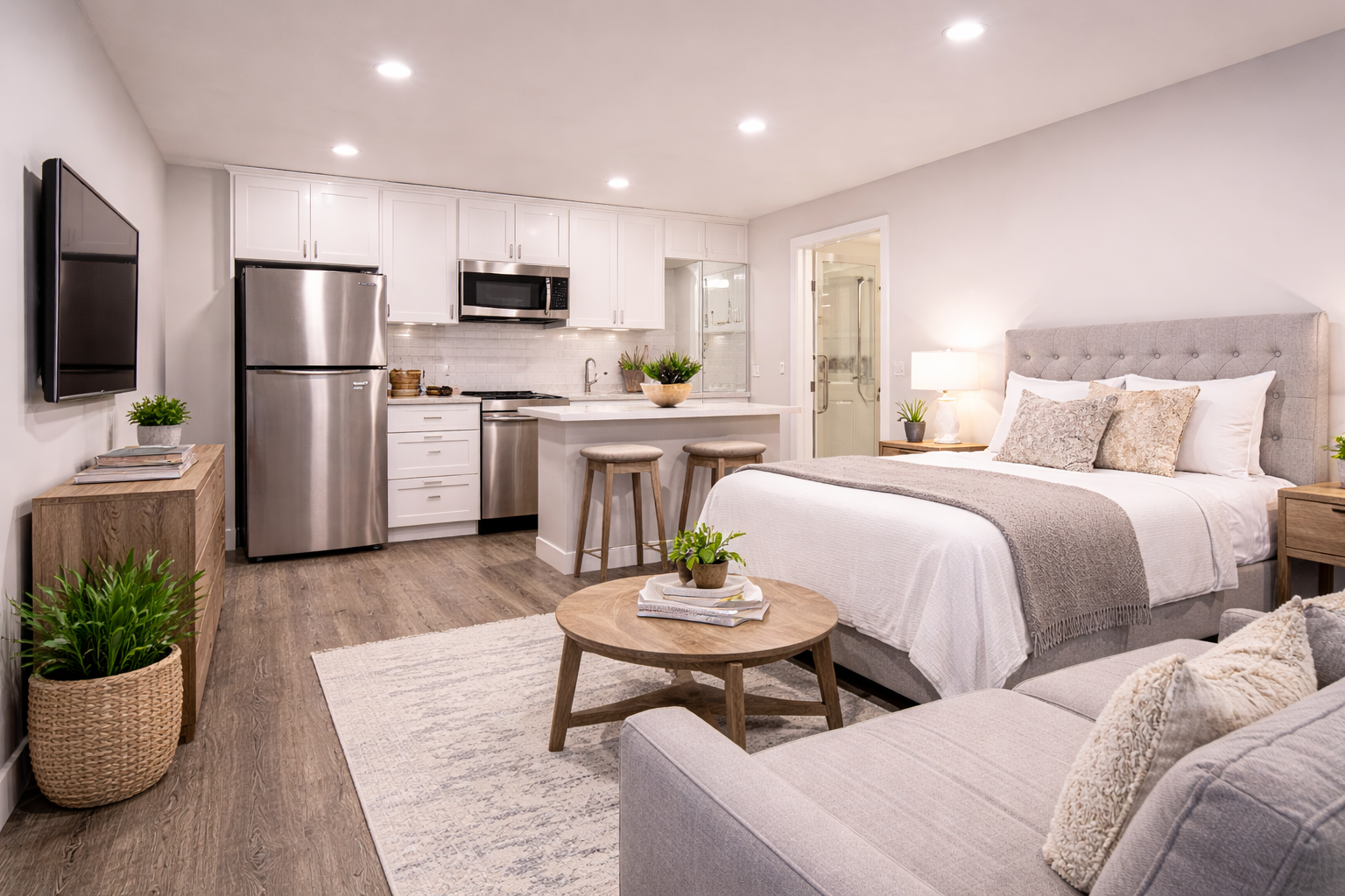 Garage conversion plumbing with kitchen and bathroom